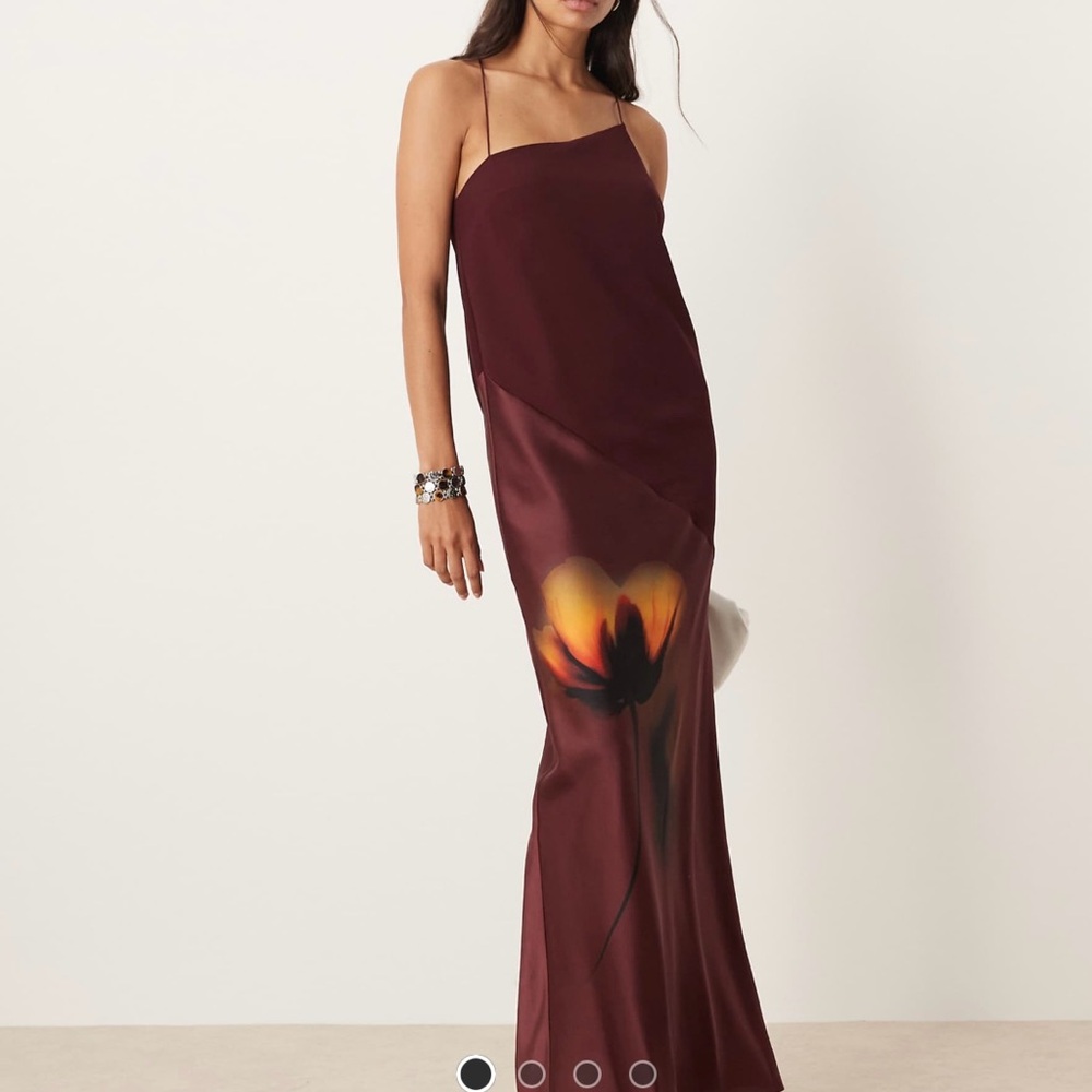 ASOS Burgundy Maxi Dress with Floral Accent